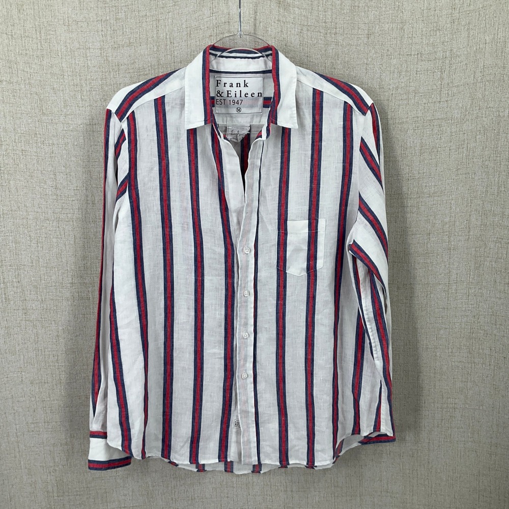 Frank & Eileen Eileen Shirt Womens M White Linen Striped Relaxed Coastal Classic